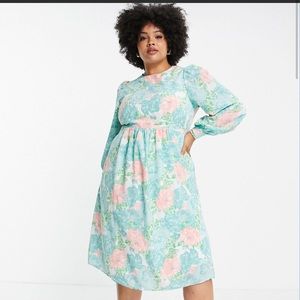 ASOS Fashion Union midi smock dress w/balloon sleeves in big bloom floral NWOT